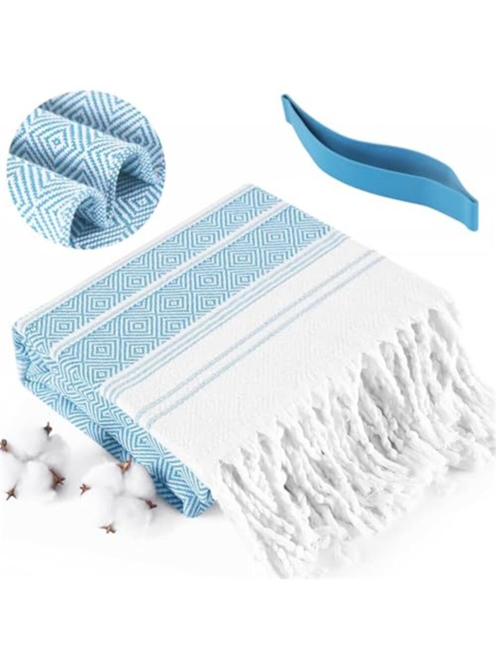 Oversized Turkish Beach Towel Light Blue Quick Dry Cotton 74 X 38 Tassel Towel
